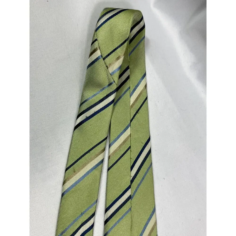 Banana Repbublic Green Striped 100% Silk Necktie 58